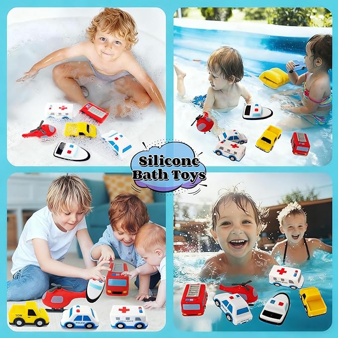 Silicone Bath Toys with No Holes |6pcs Mold Free Baby Bath Toys for Kids1-3 |Baby Bath Cars Set |Sealed Design Prevents Water Trapping |Soft, Squeezable & Floating Bathtub Toys For 2-4 Toddlers (cars)