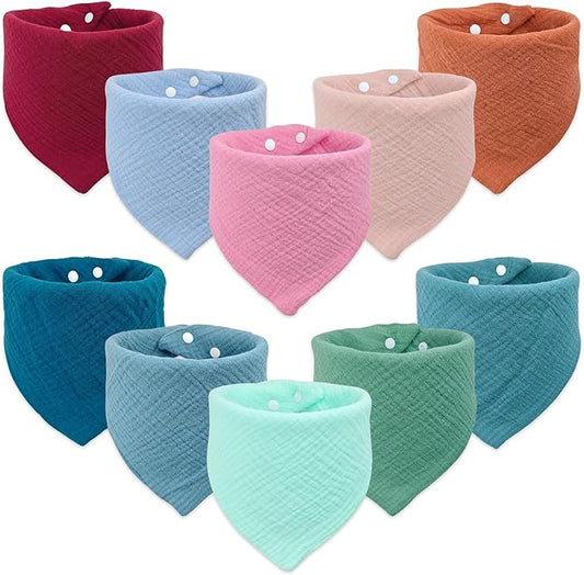 EllieHouse Baby Bibs for Girls Boys 10Pack Muslin Drool Teeth Drooling Teething Bibs Muslin Cotton for Infant Toddler