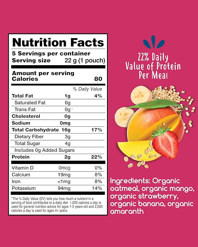 Amara Organic Baby Food - Stage 3 - Ancient Grain - Baby Cereal to Mix With Breastmilk, Water or Baby Formula - Shelf Stable Baby Food Made from Organic Fruit & Veggies - 5 Pouches, 3.5oz Per Serving