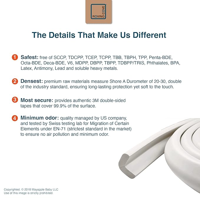 Roving Cove HeftyFit Edge Protector for Baby Proofing (12ft Large Edge Only), Heavy-Duty Soft Furniture Edge Bumper Guards, Desk Edge Cushion, Wall Corner Covers, 3M Adhesive, Oyster White (Off White)