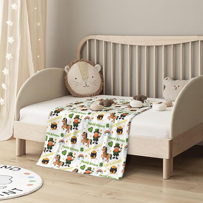 Ship Next Day, Personalized Baby Blanket for Boys Girls - Printed in USA, Custom Name Toddler Blanket with Lucky Horse Pattern, Perfect Newborn Gift