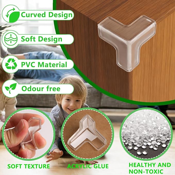 Transparent Corner Protectors - Baby Safety Edge Guards for Furniture, Clear Sharp Corner Covers for Dining Table Baby Proofing (15 Pack T-Shaped)