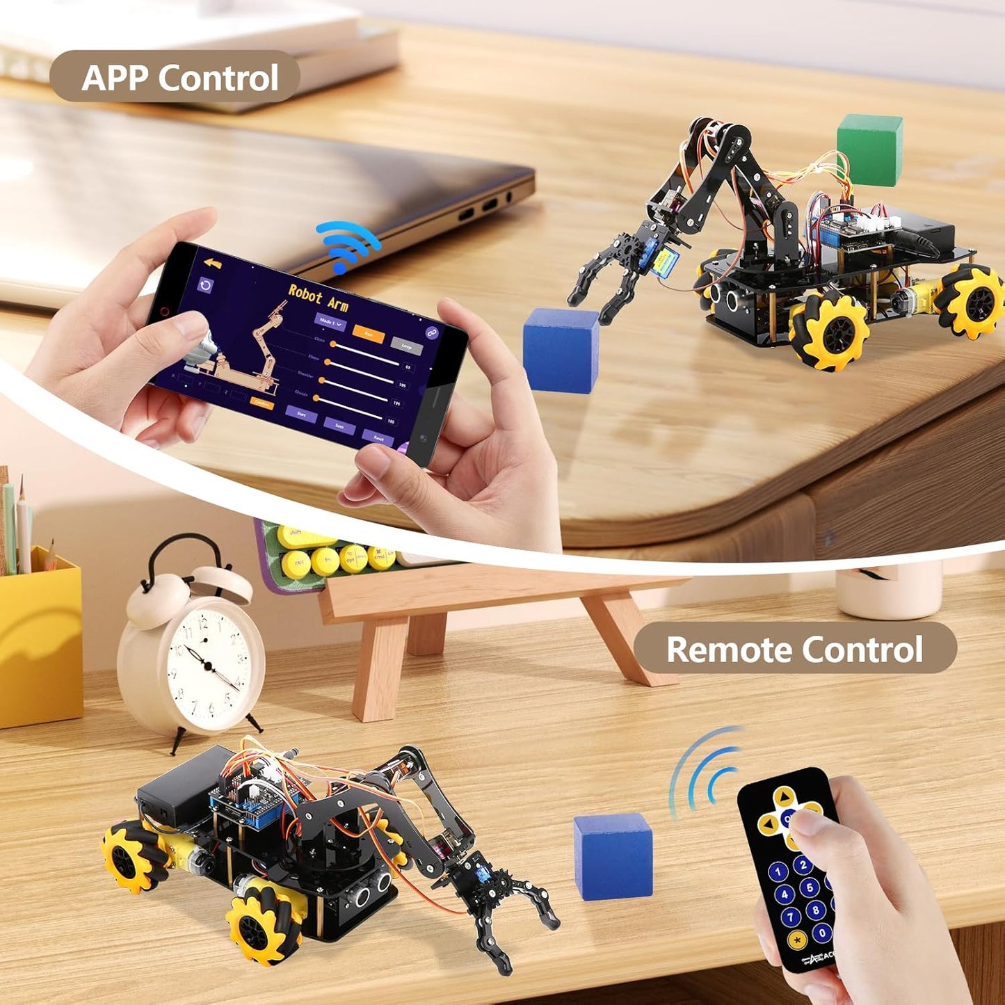 Robotics for Kids Ages 8-12, ACEBOTT Smart Robot Arm Car Kit with 5DOF, STEM Toys for Boys Age 8-12, ESP32 Arduino/Python Coding, App & Remote Control, STEM Gift for Teens & Adults