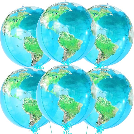 KatchOn, Globe Balloons for Earth Day Decorations - Huge 22 Inch, Pack of 6 | 4D World Map Balloon | Earth Balloons for Around The World Decorations | Back To School, Bon Voyage Party Decoration