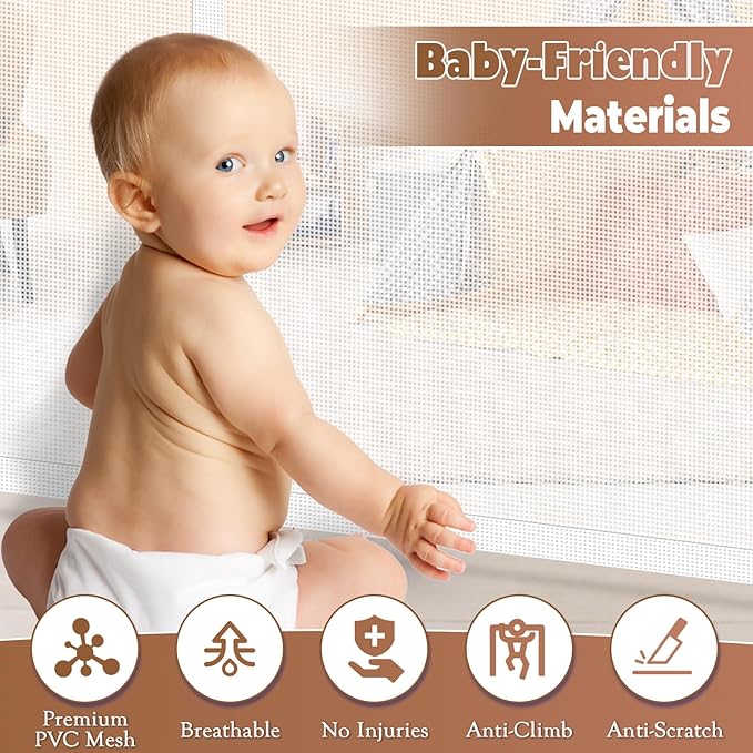 200.1" Retractable Baby Gate Extra Wide, 41" Tall Retractable Dog Gate for Stairs, Doorways, Decks, Mesh Gate Long Child Gate Pet Gate for Indoor, Outdoor, with Reinforced Mesh Rods, Dual Locks