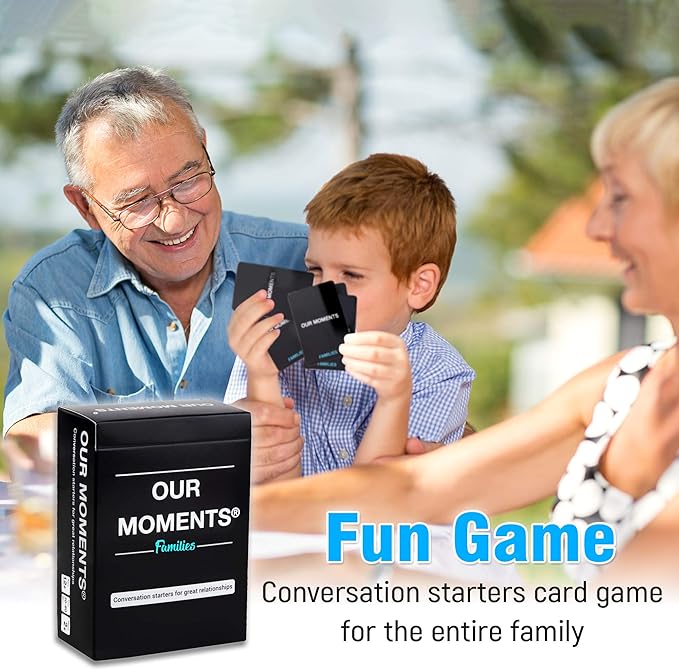 OUR MOMENTS Families: 100 Conversation Starter Cards for Families and Kids - Relationship Building - Car Travel, Road Trip & Card Game for Healthy Loving Family - Questions for Family Activities