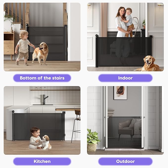 Retractable Baby Gate, Baby Gate for Stairs Auto-Lock, Dog Gates for Doorways Safety, Extends to 34.5x55in, Black