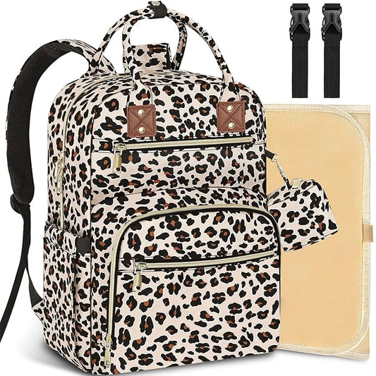 Baby Diaper Bag Backpack Travel Diaper Bags for Baby Girl Boy Large Capacity Baby Bag Backpack for Women Leopard Print