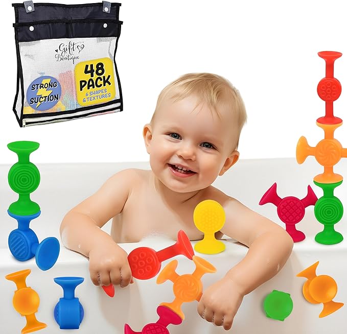 48 Pack Toddler Suction Cup Bath Toys for Kids Ages 1-3, Sensory Bath Toys for High Chair Car Window and Airplane Travel Essentials, Toddler Stocking Stuffers