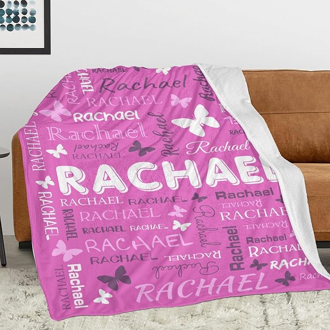 Personalized Throw Blanket with Name Custom Blankets Customized Baby Blanket for Girls Kids Adult Birthday Gift