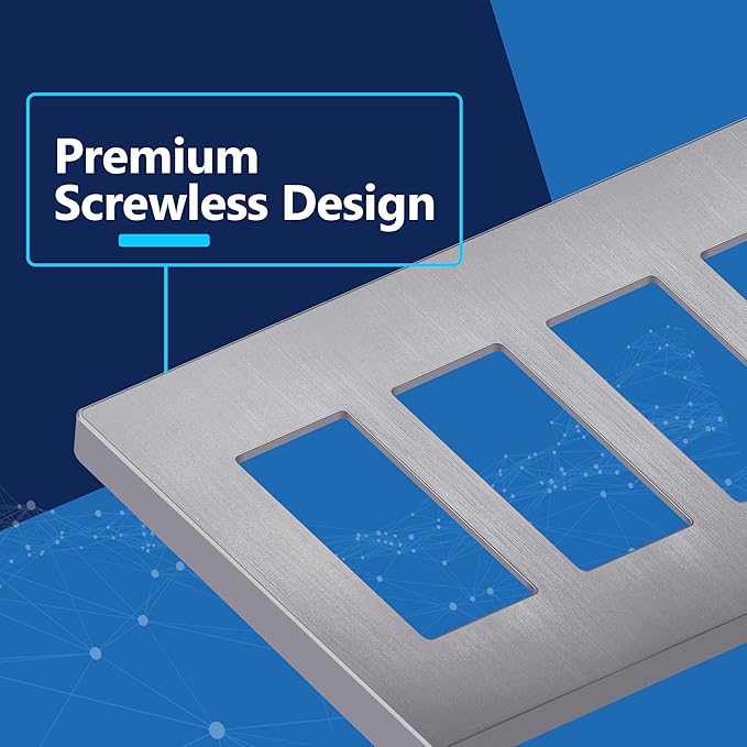 LIDER Brushed Finish Decorator Switch Cover, Screwless Wall Plate, Mid-Size 4-Gang 4.88" x 8.58", Unbreakable Polycarbonate Thermoplastic, UL Listed, LSWP-34M-BSV, Brushed Silver