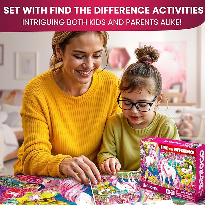 QUOKKA 100 Piece Puzzles for Kids Ages 8-10 – 3XSET Puzzles for Kids Ages 4-6 – Search & Find Mermaids Unicorns Kid Activities Included for 5-8 Year Old – Toddler Learning Toy Game Gift for Girls