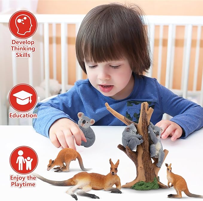 Toymany 7PCS Australian Wildlife Animal Figurines Includes Koala and Kangaroo Figure Toy, Plastic Forest Animal Figures Toy Set, Cake Toppers Christmas Birthday Gift for Kids Toddlers