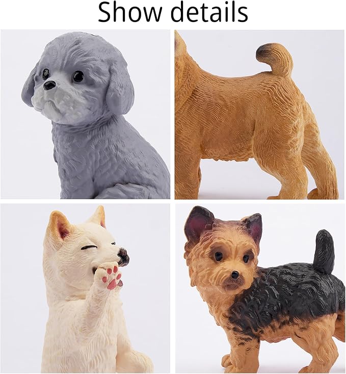12PCS Dog Figurines, Realistic Plastic Puppy Figurines, Hand Painted Emulational Tiny Dogs Animals Toy, Dog Cake Topper Easter Egg Birthday Gift for Kids and Toddlers