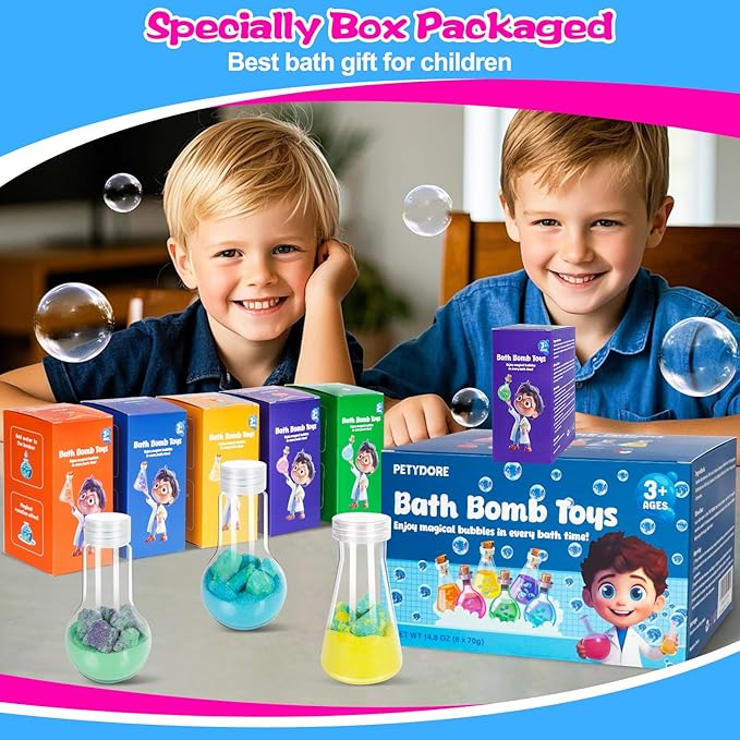 Bath Bomb Potion for Toddlers & Kids, 6-Pack Non-Toxic - Colorful Fizzy Fun - Interactive Bubble Bath Toy, Fun Science Bath Toys with a Colorful Foams & Bubbles Eruption