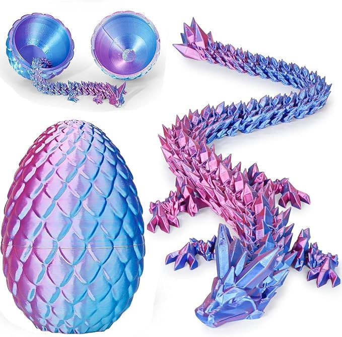 Dragon Eggs with Dragon Inside, 3D Printed Surprise Funny Gifts for Kids, Articulated Dragon Fidget Toys for Adults, Executive Desk Toys Office Room Décor (Gradient Light Purple-Red, M-Size)