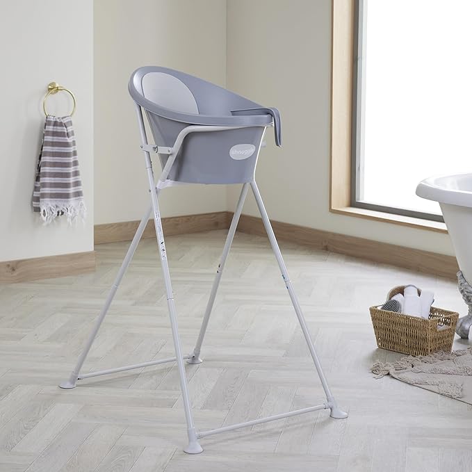 Shnuggle Newborn Baby Bath | Built in Support Bump and Soft Backrest | Suitable from Newborn | Bath Seat Support Includes Plug | Pebble Grey