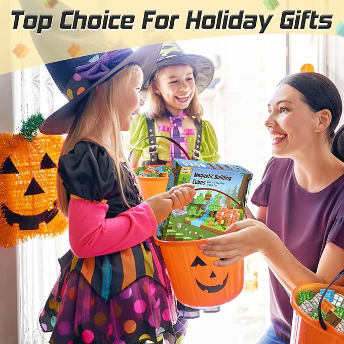Magnetic Blocks-Build Mine Magnet World Pumpkin Edition Kids Games Toys for Boys Girls 3+ Years Old Magnetic STEM Construction Toys Ages 4-6 6-8 5-7 for Halloween Birthday Gifts