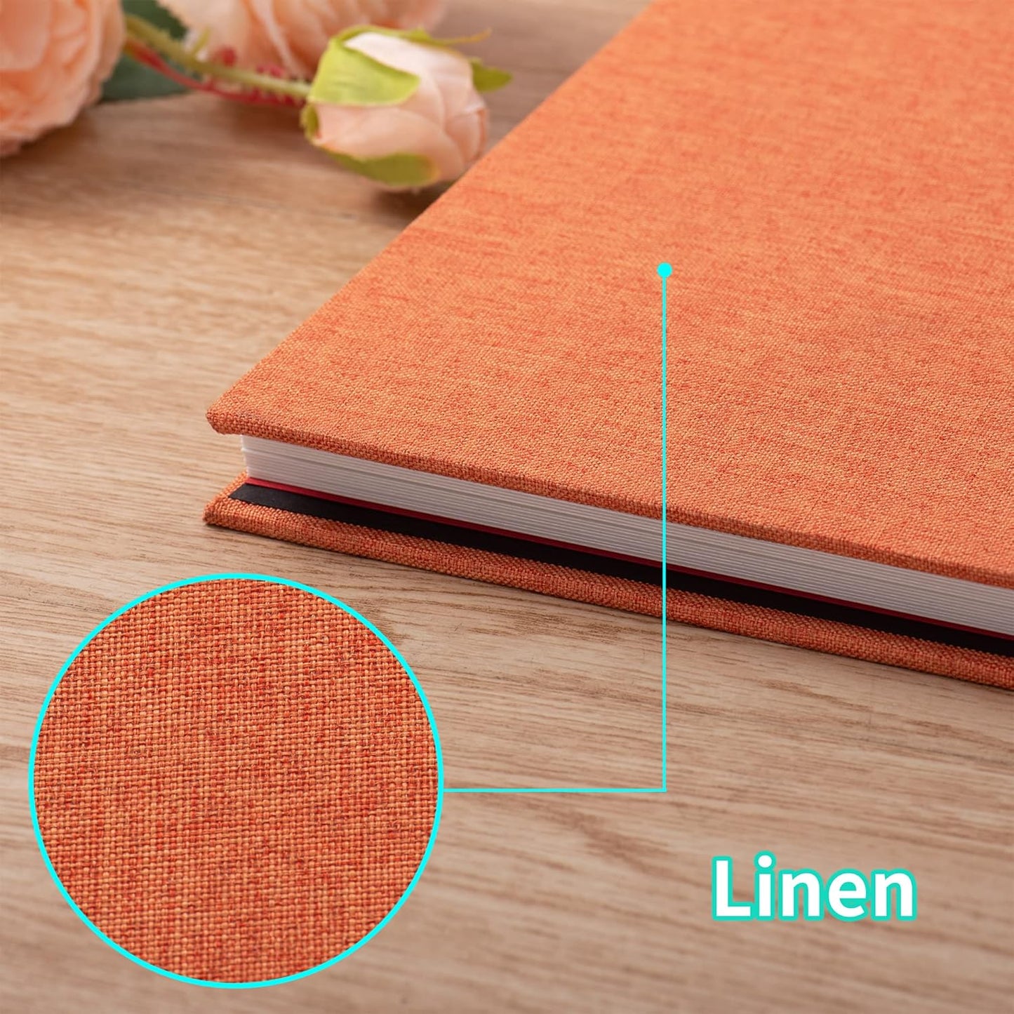 Photo Album Self Adhesive Scrapbook Album for 4×6 Pictures DIY Magnetic Linen Cover Album 30 Blank Pages Great Gift for Family, Wedding, Birthday, Christmas, Anniversary(Orange)