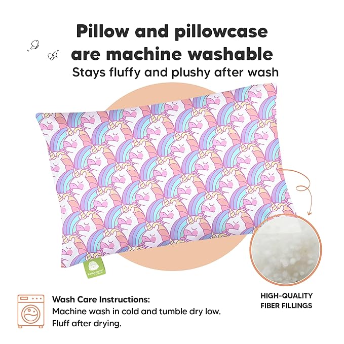 Toddler Pillow with Pillowcase - 13x18 My Little Dreamy Kids Travel Bed Pillows for Sleeping, Organic Cotton Small Pillowcase, Soft & Breathable, Machine Washable, Toddlers 2-5 Years Old (Unicorn)