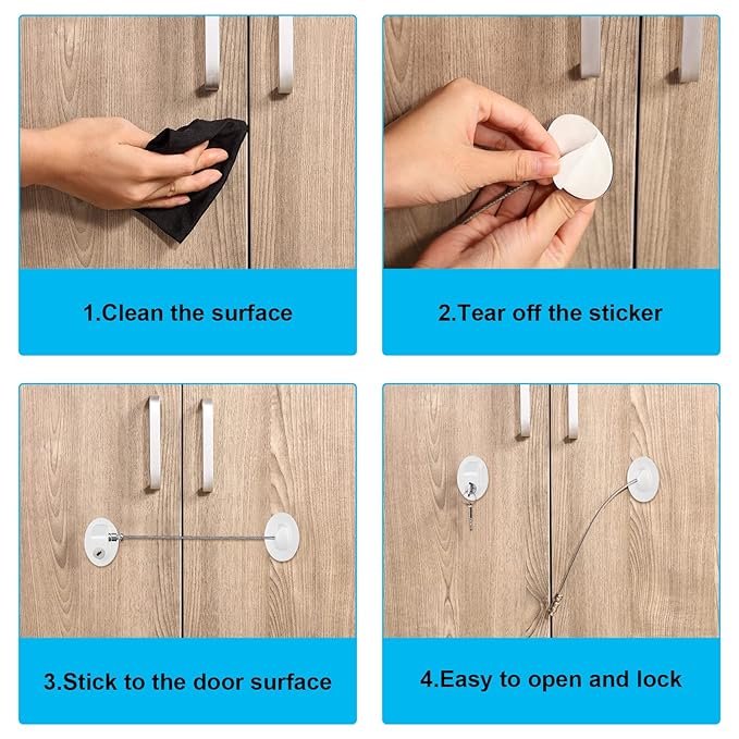 Hotop 4 Pack Cabinet Locks with Keys Mini Fridge Refrigerator Locks for Kids Toddlers Self Adhesive Child and Baby Proofing Safety for Deep Freezer Drawers Doors Latch(White)