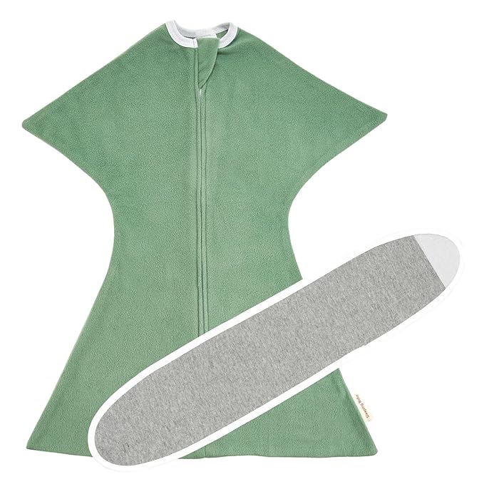 SleepingBaby Fleece Zipadee-Zip Transition Swaddle and Snuggle Strap Bundle - Roomy Baby Swaddle Blanket with Zipper Convenience and Wearable Blanket Accessory, Fleece Basil, Small (4-8 Month)
