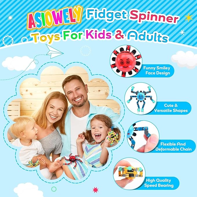 Transformable Fidget Spinner Toys for Kids and Adults,9 PCS Finger Sensory Toy for Boys Girls Autism ADHD Relief,Gifts for Chrismas Birthdays Party Favors for Teens Travel Stocking Stuffers