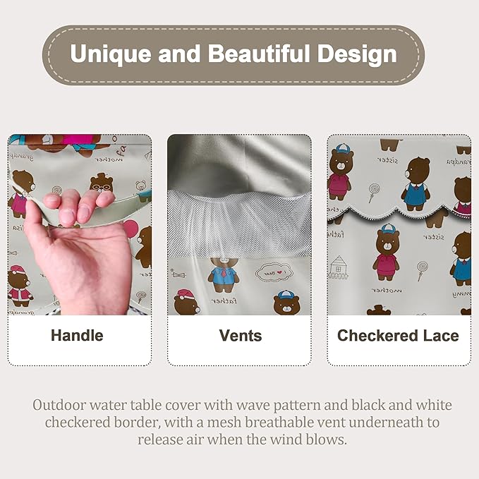 Kids Water Table Cover Fit Little Tikes Fish 'n Splash Water Table, Waterproof Dust Proof Outdoor Toys -Cover only,34"Dx20"H (Bear)