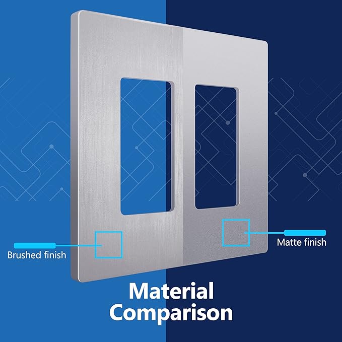 LIDER Brushed Finish Decorator Switch Cover, Screwless Wall Plate, Mid-Size 2-Gang 4.88" x 4.92", Unbreakable Polycarbonate Thermoplastic, UL Listed, LSWP-32M-BSV, Brushed Silver