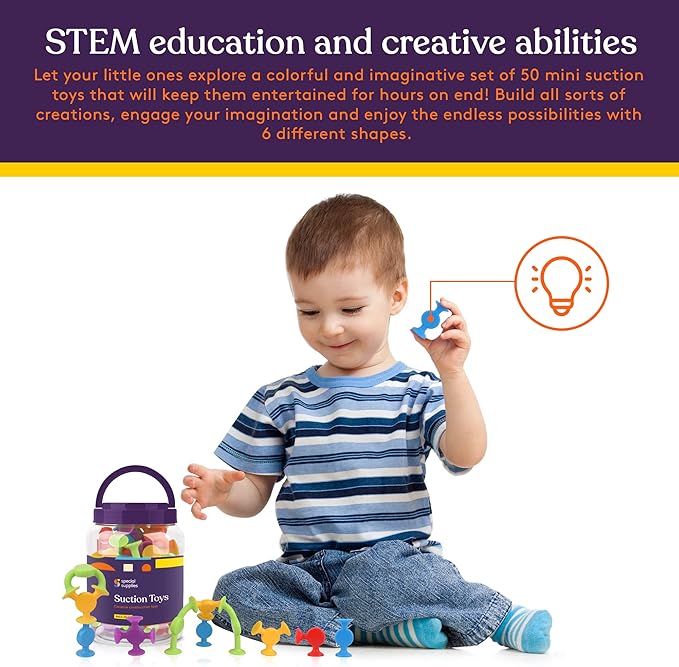 Special Supplies Suction Construction Bath Toys for Children, 50-Pcs Motor Skills, Hand-Eye Coordination, Bath Toy, Sensory, Creativity Imagination Educational Toys, Vibrant Colors, for Kids