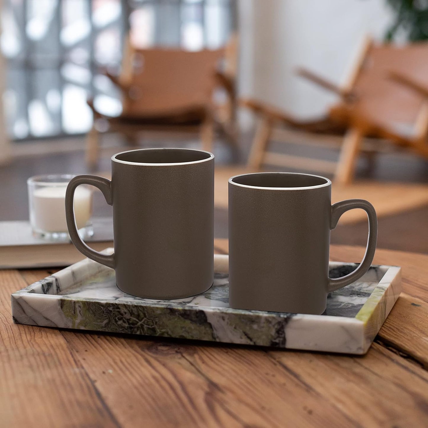 DISCOUNT PROMOS El Grande Matte Ceramic Mugs 20 oz. Set of 12, Bulk Pack - Perfect for Tea, Espresso, Cappuccino, Hot Cocoa - Dark Brown