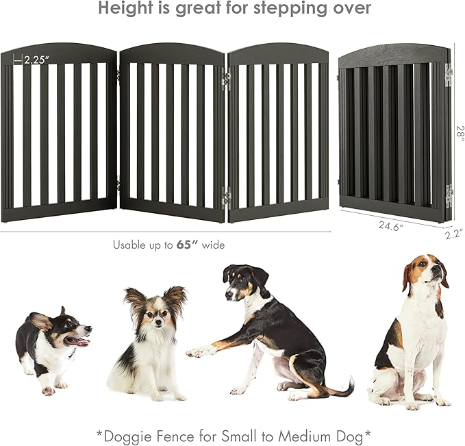 SPIRICH Wooden Freestanding Foldable Dog Gate, Extra Wide Step Over Puppy Gate, 3 Panels, Grey