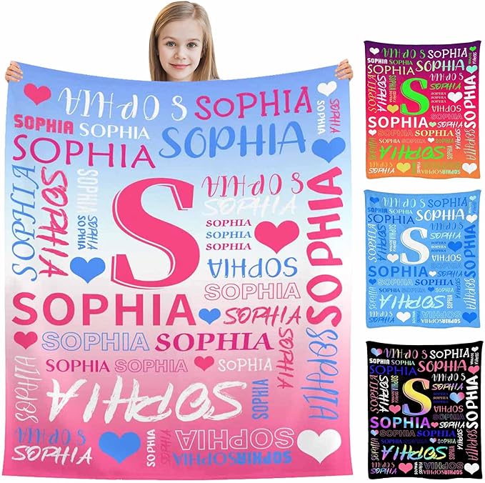 M YESCUSTOM Custom Baby Blanket with Name, Personalized Name Throw Blanket for Girls Boys Kids Customized Flannel Blanket for Men Women Valentines Day Mother's Day Christmas Newborns Gradient Pink