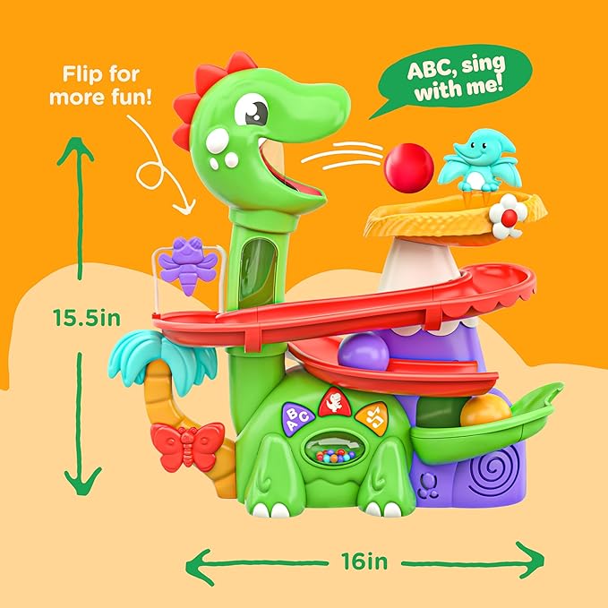 Move2Play, Air-Powered Dinosaur Ball Popper | 30+ Songs, Sayings, & Lights | Baby & Toddler Toys Ages 6 7 8 9 10 12+ Months | Boy & Girl Gift for 1, 2+ Year Olds | Birthday Present