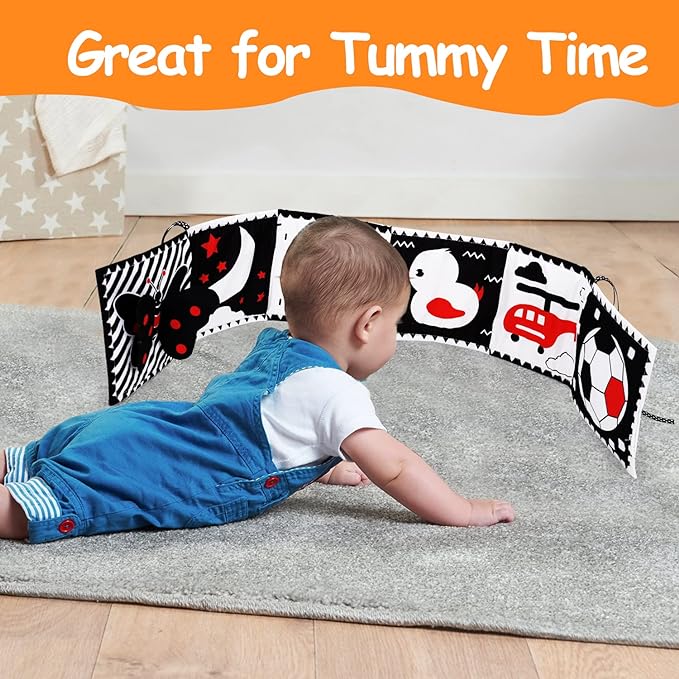 Thremhoo Black and White High Contrast Baby Toys 0-6 Months Soft Book for Brain Development, Tummy Time, Sensory, Montessori Learning Activities
