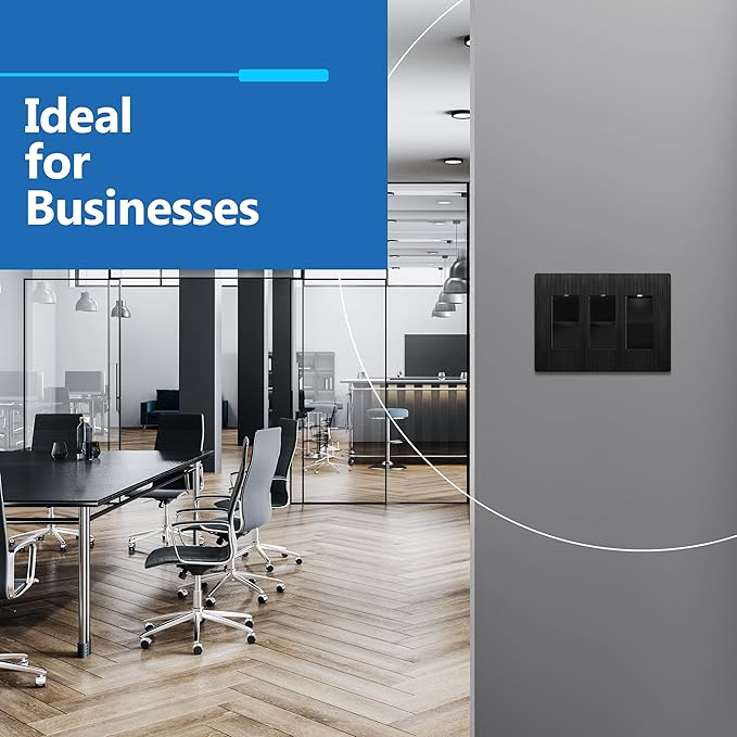 LIDER Brushed Finish Decorator Switch Cover, Screwless Wall Plate, Mid-Size 3-Gang 4.88" x 6.77", Unbreakable Polycarbonate Thermoplastic, UL Listed, LSWP-33M-BBK, Brushed Black