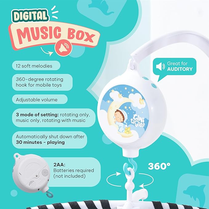 Montessori Mobile Baby for Crib (TINITIGIES) - Black and White Mobile Give Visual Stimulation to Engage Your Newborn - Baby Crib Mobile for Boys & Girls - Baby Mobile for Crib