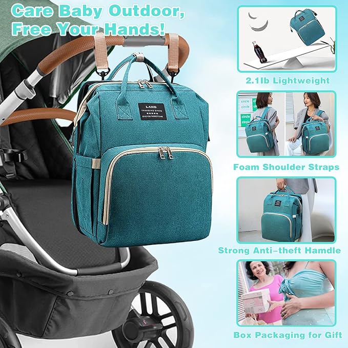 Baby Diaper Bag with Changing Station,Diaper Bag Backpack,Girl Boy Diaper Bag,Large Capacity,900d Excellent Oxford(Ungrade-Green)