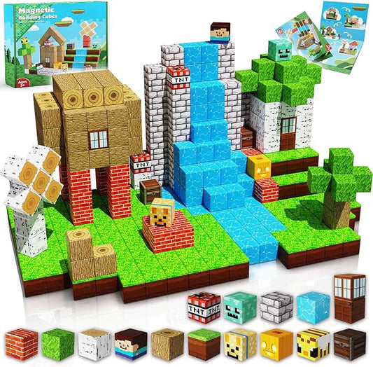 Magnetic Blocks-100PCS Magnetic Building Blocks Magnet Cube Toys Stacking, Build Forest World Set, STEM Montessori Sensory Toys for Kids Boys Girls Age 3 4 5 6 7 8 9 10 Birthday Gifts