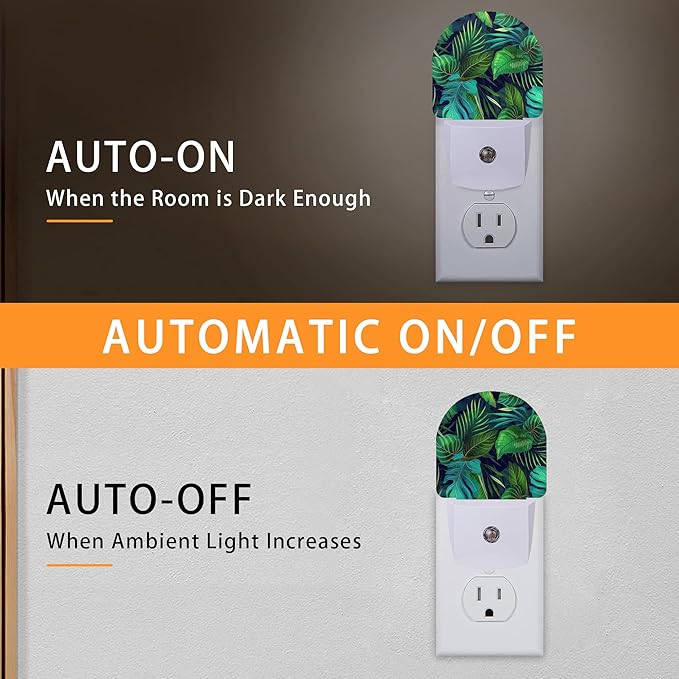 Green Palm Night Light,Night Lights Plug into Wall with Dusk to Dawn Sensor,Lamp for Bedroom Bathroom Hallway Nightlight for Women Girls