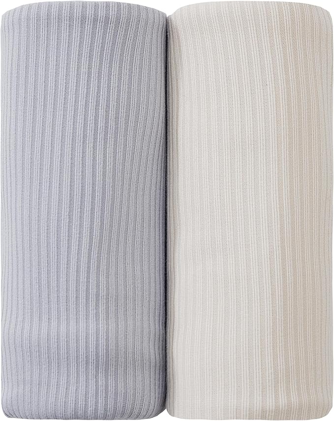 Jersey Unisex Swaddle Blanket, Ultra Soft Stretchy Receiving Blanket, Newborn Swaddle Wrap for Boys & Girls, 40 x 30 inches, 2 Pcs, Grey & Khaki