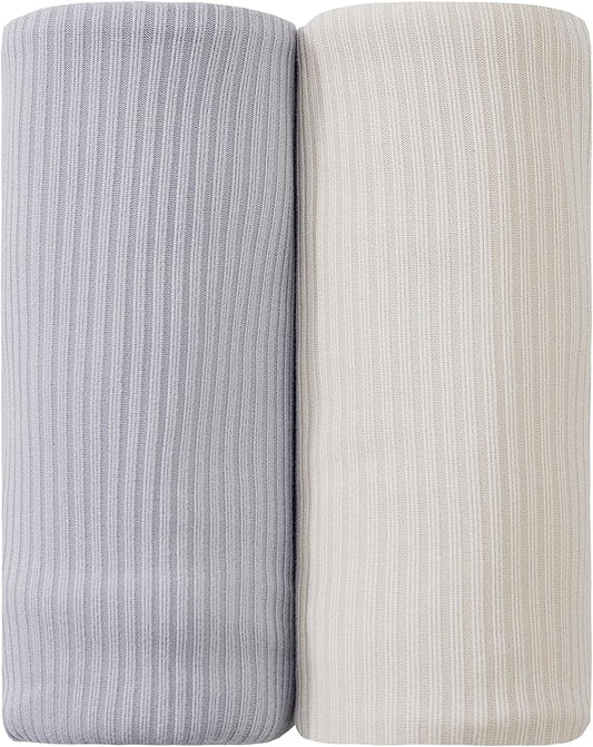 Jersey Unisex Swaddle Blanket, Ultra Soft Stretchy Receiving Blanket, Newborn Swaddle Wrap for Boys & Girls, 40 x 30 inches, 2 Pcs, Grey & Khaki