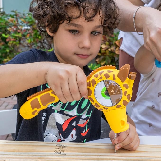 Handy Famm Real Metal Yellow Giraffe Hammer for Kids, Patented Safety Mouth Sleeve and Nail Remover, STEM DIY Tool for Children Ages 5 and Up