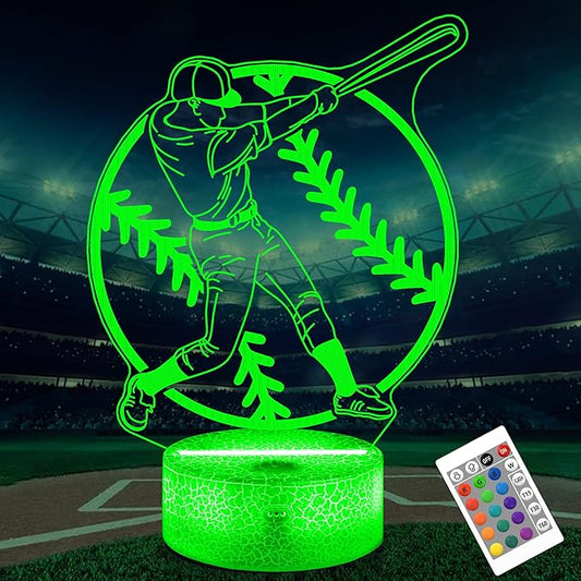 Baseball Gifts for Boys, Baseball 3D Illusion Lamp, Night Light with 16 Colors Remote Control, Decor for Kids Room, Boy Men Christmas Birthday Gifts