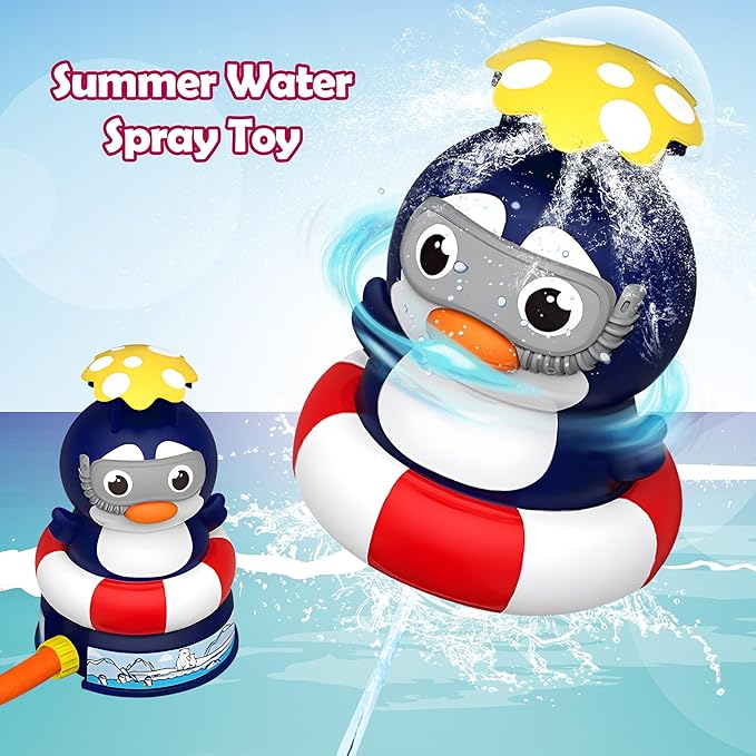Kids Water Sprinkler Rocket Launcher – Outdoor Water Toys for Summer Backyard Play, Spinning Splash Penguin Rocket for Boys Girls Ages 3-12, Fun Gift for Garden Lawn Birthday