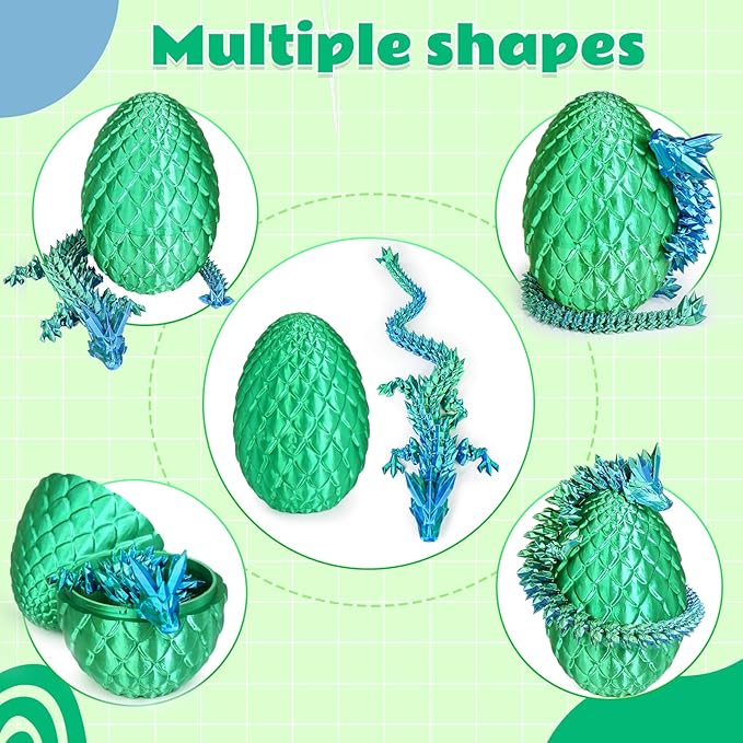 Small Dragon Eggs with Dragon Inside, 3D Printed Surprise Funny Gifts for Kids, Articulated Dragon Fidget Toys for Adults, Executive Desk Toys Office Room Décor (Christmas Green)