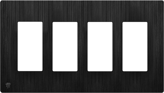LIDER Brushed Finish Decorator Switch Cover, Screwless Wall Plate, Mid-Size 4-Gang 4.88" x 8.58", Unbreakable Polycarbonate Thermoplastic, UL Listed, LSWP-34M-BBK, Brushed Black