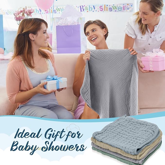 VitalCozy 8 Pcs Baby Muslin Hooded Bath Towels and Washcloths, 32 x 32 Inch Muslin Hooded Baby Towels Absorbent Blankets for Gift Newborn Infant Shower (Pastel Color)