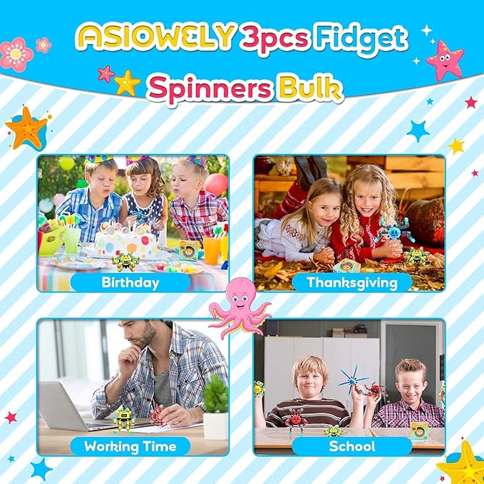 Transformable Fidget Spinner Toys for Kids and Adults,3 PCS Finger Sensory Toy for Boys Girls Autism ADHD Relief,Gifts for Chrismas Birthdays Party Favors for Teens Travel Stocking Stuffers