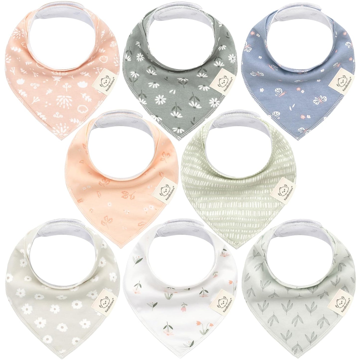 8-Pack Organic Baby Bandana Bibs for Girls - Super Absorbent Triangle Baby Bibs for Drooling and Teething Infant, 100% Cotton Extra Soft for Newborn, Infant 0-36 Months (Fleur)